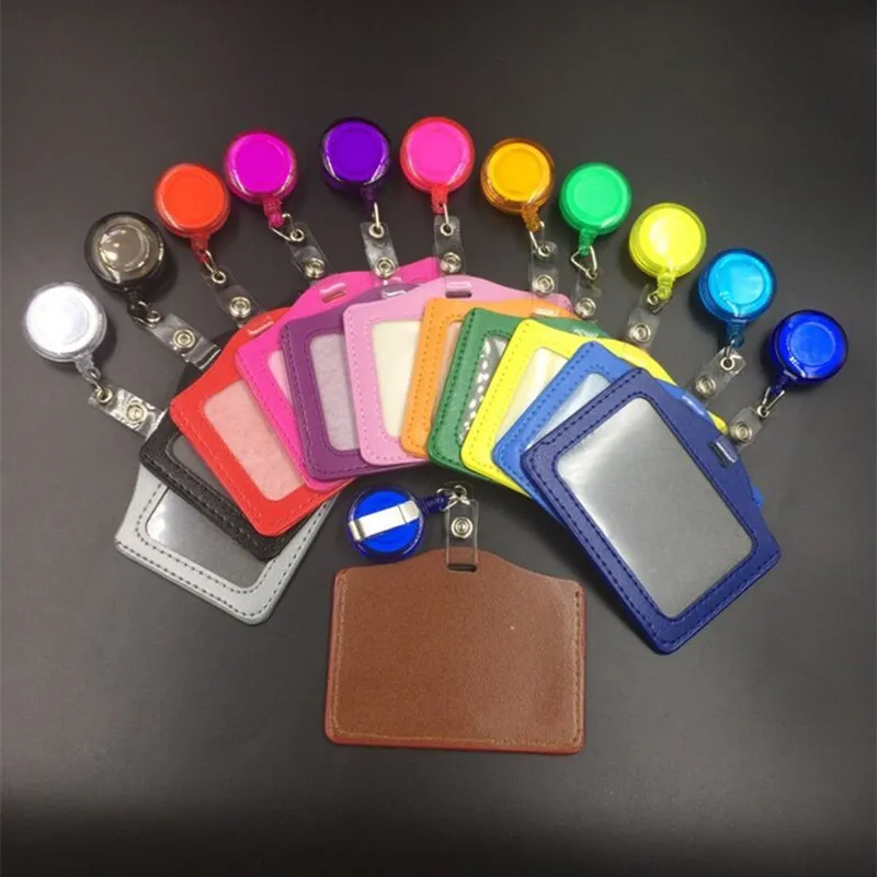 Women Men Cruise Retractable Badge Reel ID Card Holder Cover Case Nurse Badge Lanyards Fashion PU Leather Card Holders Set