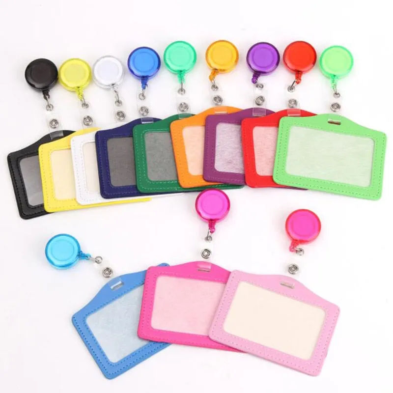 Women Men Cruise Retractable Badge Reel ID Card Holder Cover Case Nurse Badge Lanyards Fashion PU Leather Card Holders Set