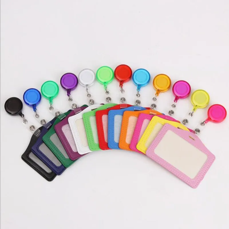 Women Men Cruise Retractable Badge Reel ID Card Holder Cover Case Nurse Badge Lanyards Fashion PU Leather Card Holders Set