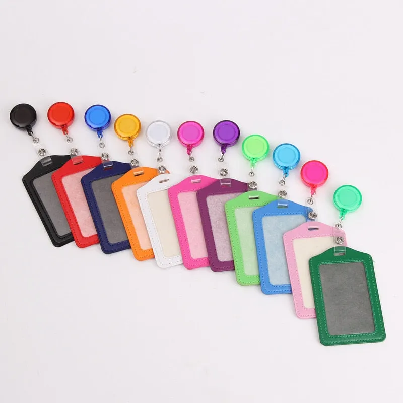 Women Men Cruise Retractable Badge Reel ID Card Holder Cover Case Nurse Badge Lanyards Fashion PU Leather Card Holders Set