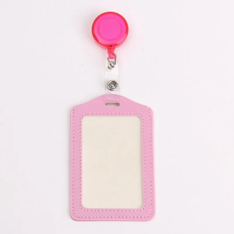Women Men Cruise Retractable Badge Reel ID Card Holder Cover Case Nurse Badge Lanyards Fashion PU Leather Card Holders Set