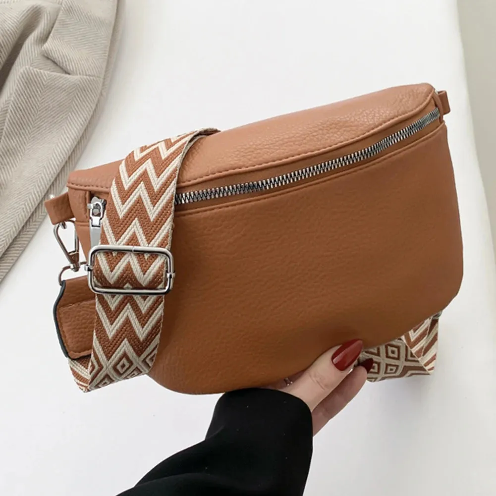 Women PU Chest Bag Stylish Shoulder Bag Large Capacity Small Hobo Bag Solid Color Soft Waist Bag Adjustable Strap Satchel Bag