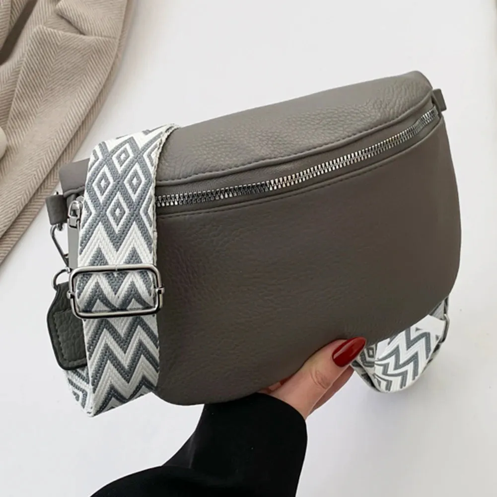 Women PU Chest Bag Stylish Shoulder Bag Large Capacity Small Hobo Bag Solid Color Soft Waist Bag Adjustable Strap Satchel Bag