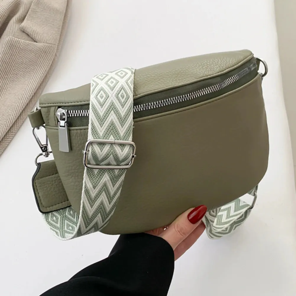 Women PU Chest Bag Stylish Shoulder Bag Large Capacity Small Hobo Bag Solid Color Soft Waist Bag Adjustable Strap Satchel Bag
