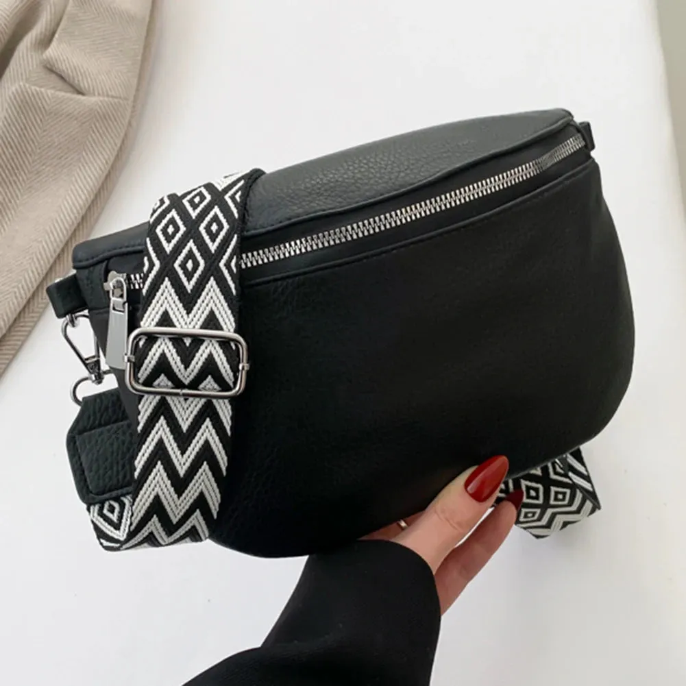 Women PU Chest Bag Stylish Shoulder Bag Large Capacity Small Hobo Bag Solid Color Soft Waist Bag Adjustable Strap Satchel Bag