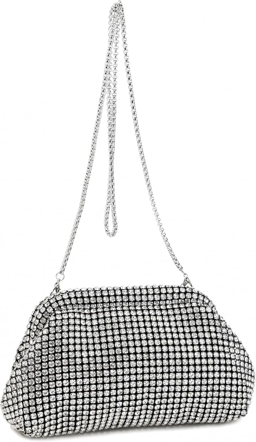 Women Rhinestone Evening Shoulder Bag Clutch with Detachable Strap Crystal Purse for Wedding Party