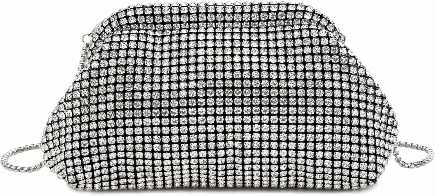 Women Rhinestone Evening Shoulder Bag Clutch with Detachable Strap Crystal Purse for Wedding Party