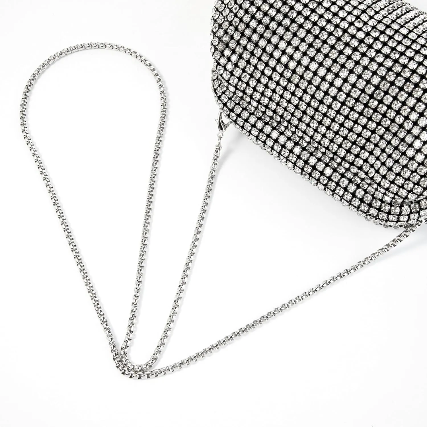 Women Rhinestone Evening Shoulder Bag Clutch with Detachable Strap Crystal Purse for Wedding Party