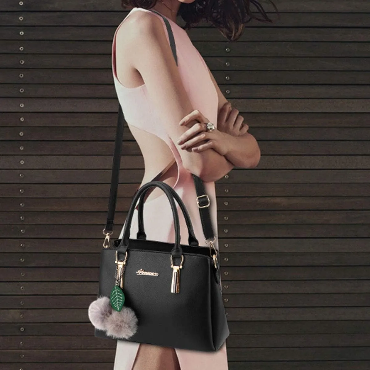 Women Satchel Bags Handle Shoulder Handbags and Purses Pockets Zipper PU Leather Crossbody Bags