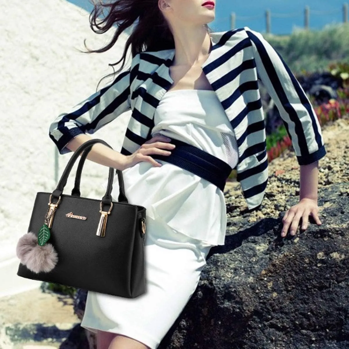 Women Satchel Bags Handle Shoulder Handbags and Purses Pockets Zipper PU Leather Crossbody Bags
