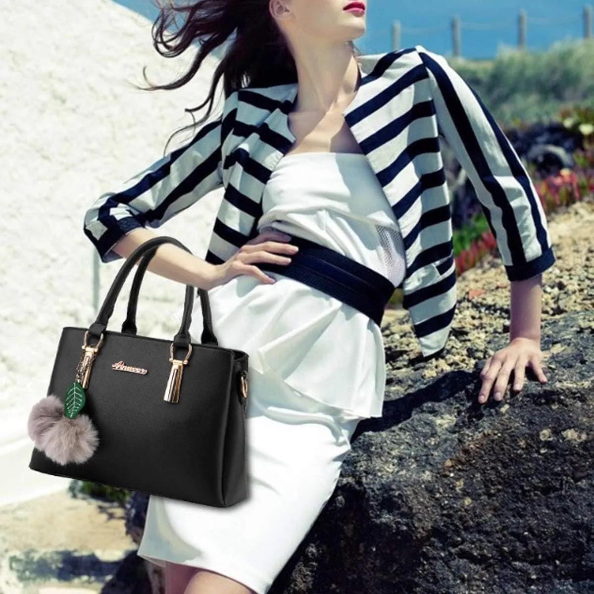 Women Satchel Bags Handle Shoulder Handbags and Purses Pockets Zipper PU Leather Crossbody Bags