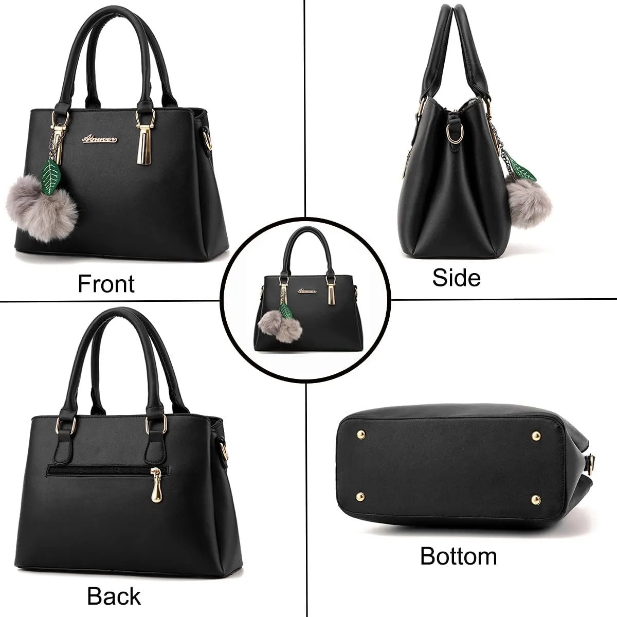 Women Satchel Bags Handle Shoulder Handbags and Purses Pockets Zipper PU Leather Crossbody Bags