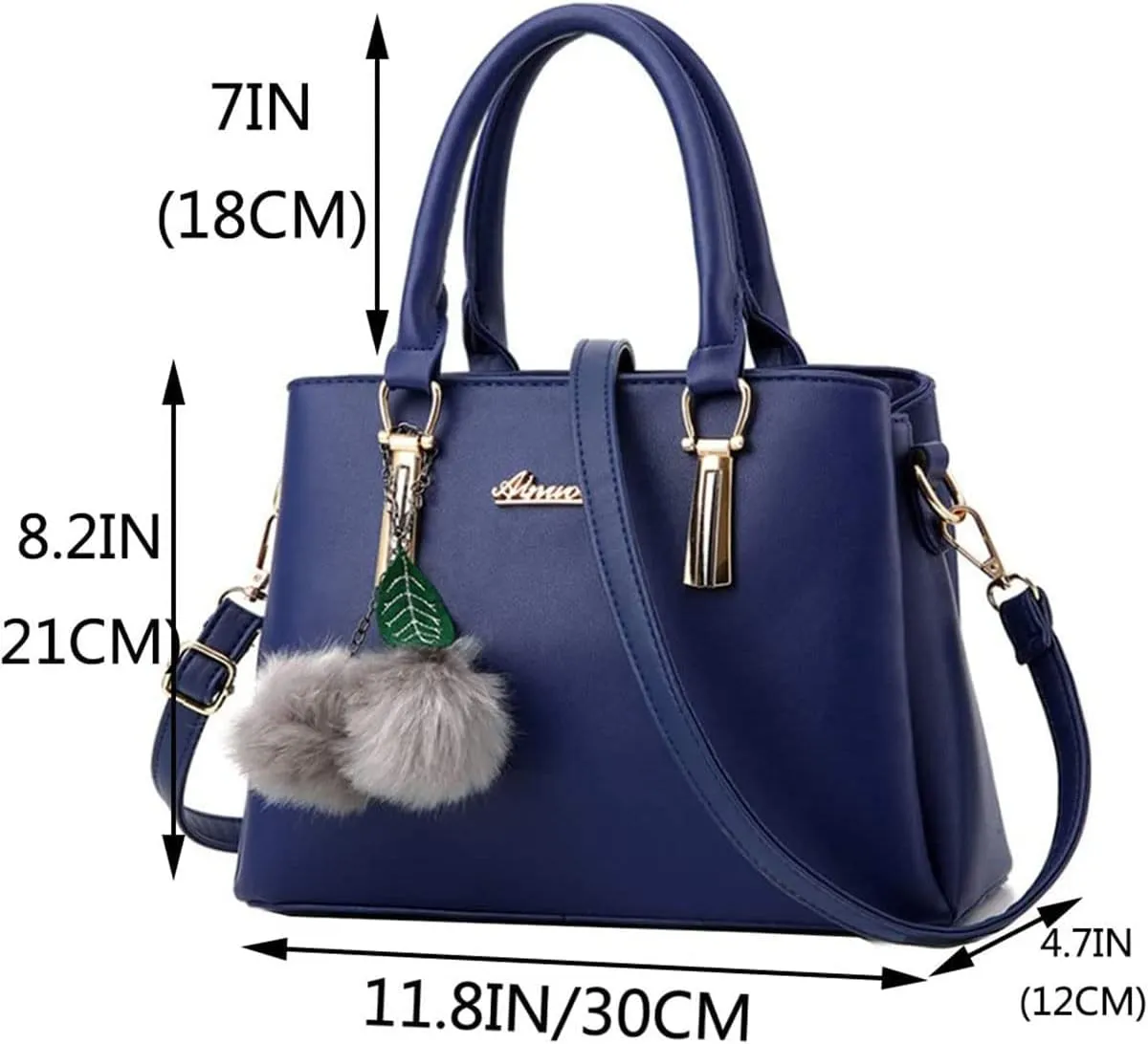 Women Satchel Bags Handle Shoulder Handbags and Purses Pockets Zipper PU Leather Crossbody Bags