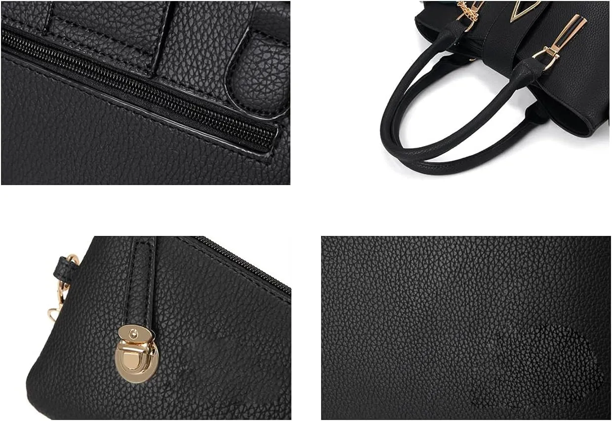 Women Soft Synthetic PU Leather Tote Satchel Crossbody Hobo 3pcs Shoulder Clutches Droplets Leaves Hairballs Handbags-Gray