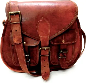 Women Vintage Style Genuine Leather Crossbody Shoulder Bag Handmade Purse Saddle Bag Crossbody Bags for Woman