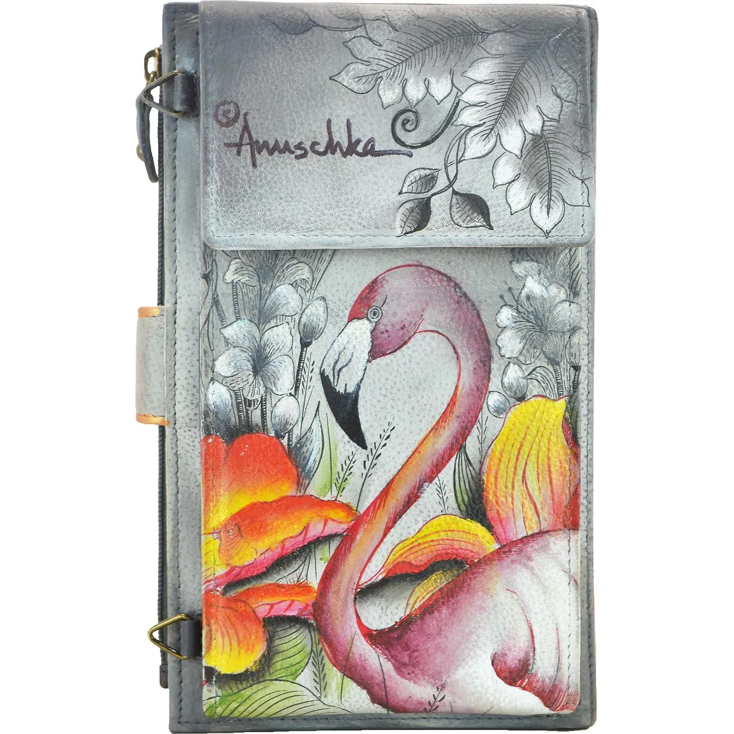 Women's Anuschka Large Smartphone Case And Wallet Flamboyant Flamingos Leather
