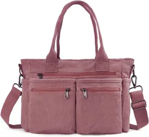 Womens Casual Corduroy Tote Bags with Multiple Pockets Hobo Crossbody Bag Travel Shoulder Bags Cute Purse Handbag