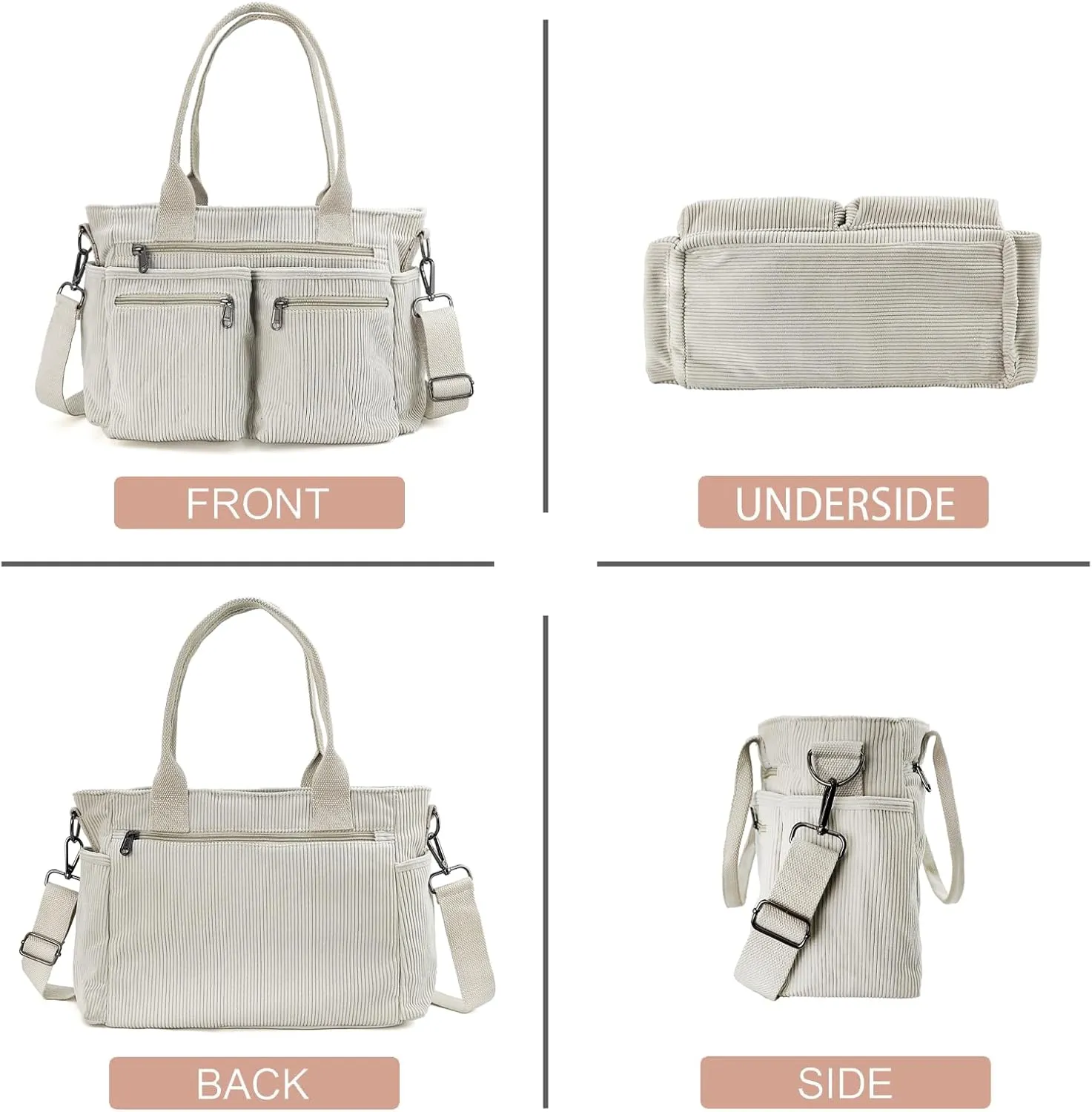 Womens Casual Corduroy Tote Bags with Multiple Pockets Hobo Crossbody Bag Travel Shoulder Bags Cute Purse Handbag