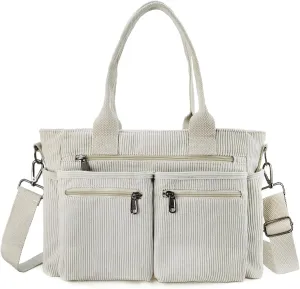 Womens Casual Corduroy Tote Bags with Multiple Pockets Hobo Crossbody Bag Travel Shoulder Bags Cute Purse Handbag