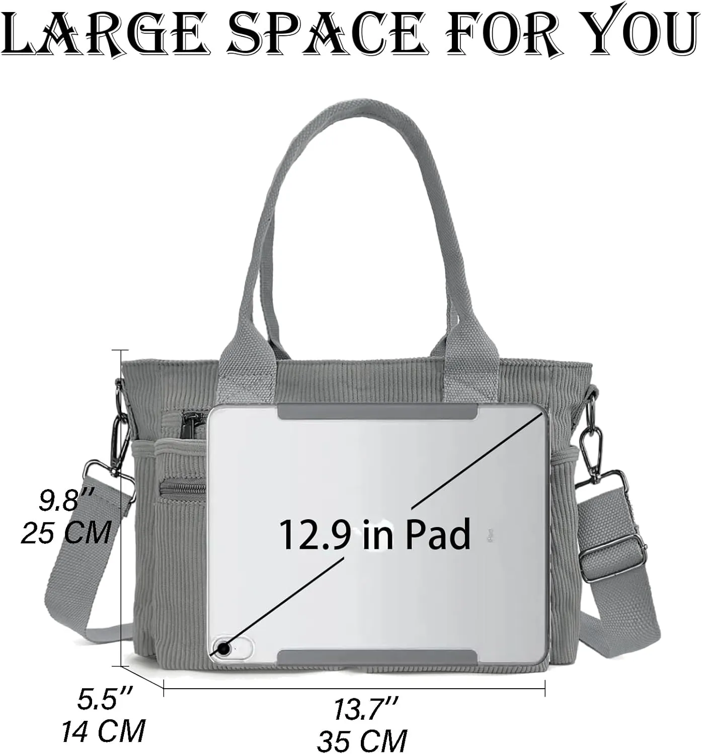 Womens Casual Corduroy Tote Bags with Multiple Pockets Hobo Crossbody Bag Travel Shoulder Bags Cute Purse Handbag