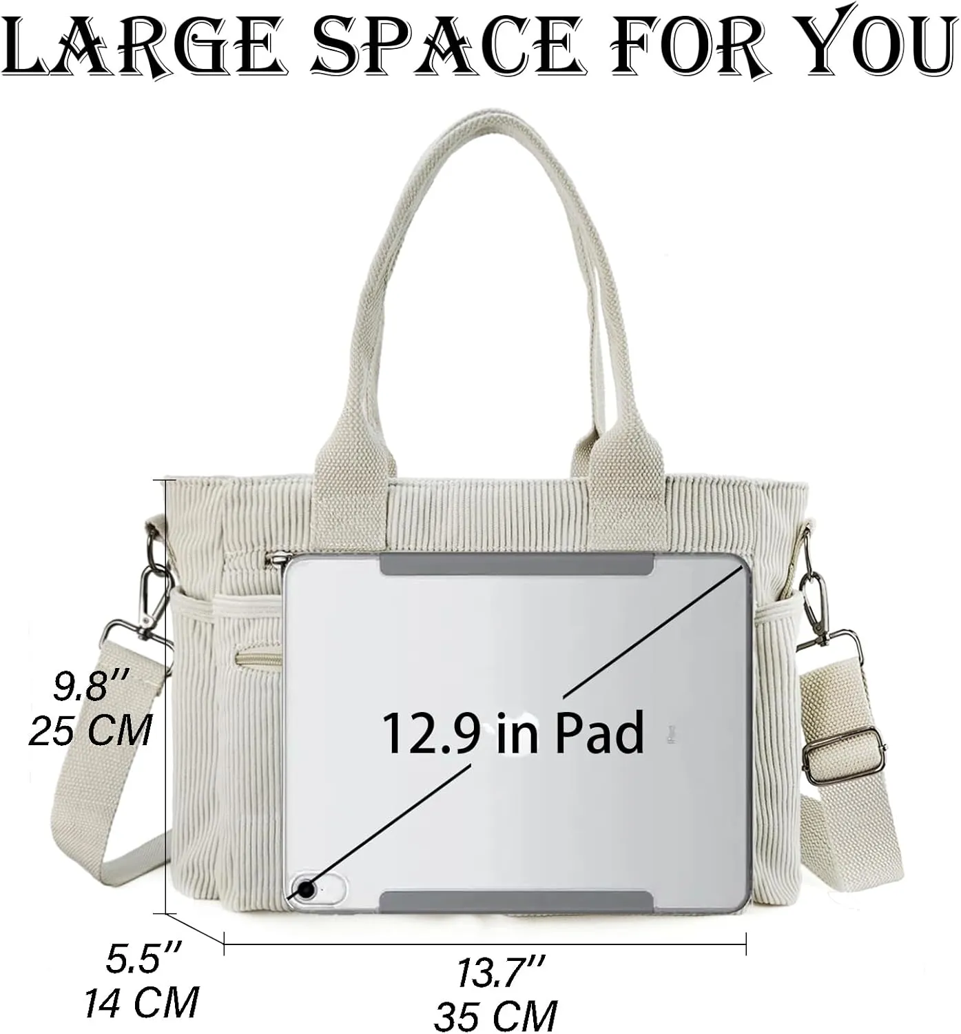 Womens Casual Corduroy Tote Bags with Multiple Pockets Hobo Crossbody Bag Travel Shoulder Bags Cute Purse Handbag