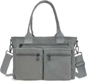 Womens Casual Corduroy Tote Bags with Multiple Pockets Hobo Crossbody Bag Travel Shoulder Bags Cute Purse Handbag