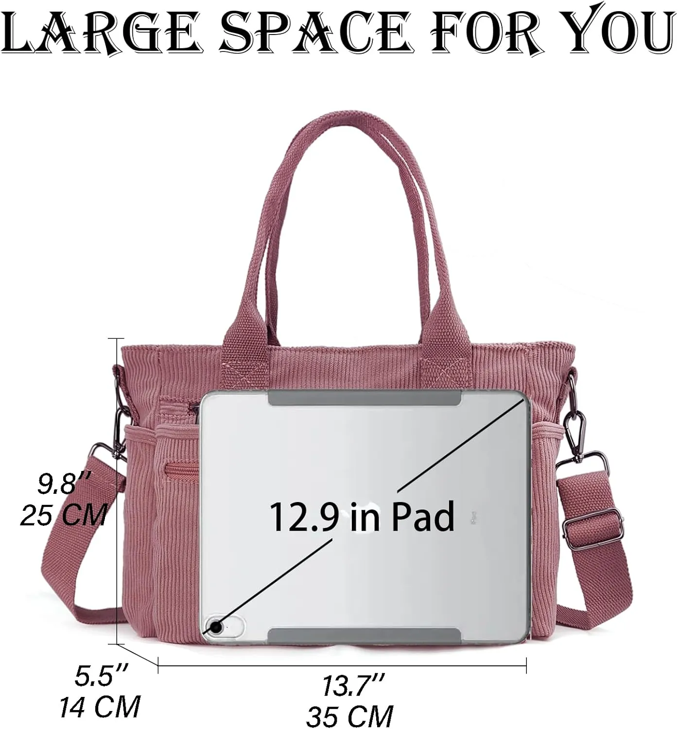 Womens Casual Corduroy Tote Bags with Multiple Pockets Hobo Crossbody Bag Travel Shoulder Bags Cute Purse Handbag
