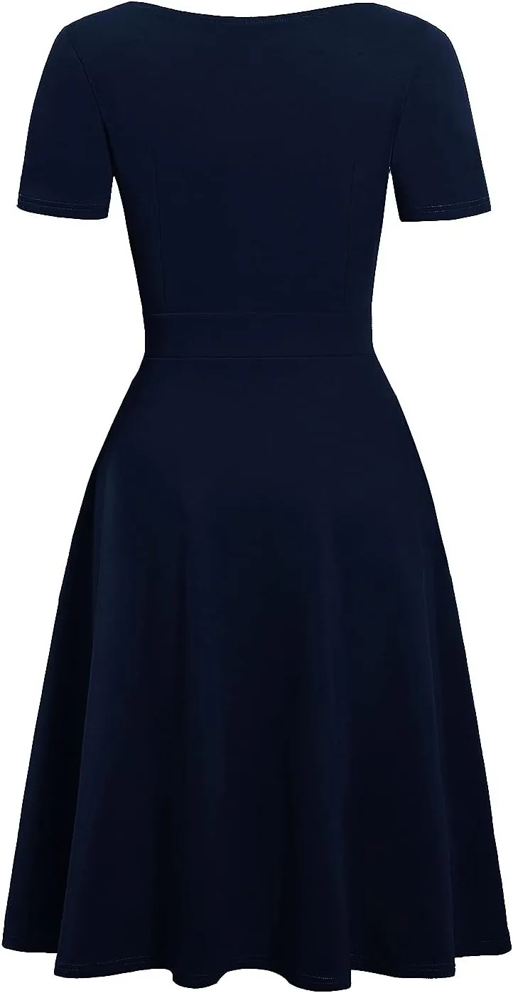 Women's Elegant Vintage Cotton Casual Floral Print Work Party Peter Pan Collar A-Line Dress with Pockets 978