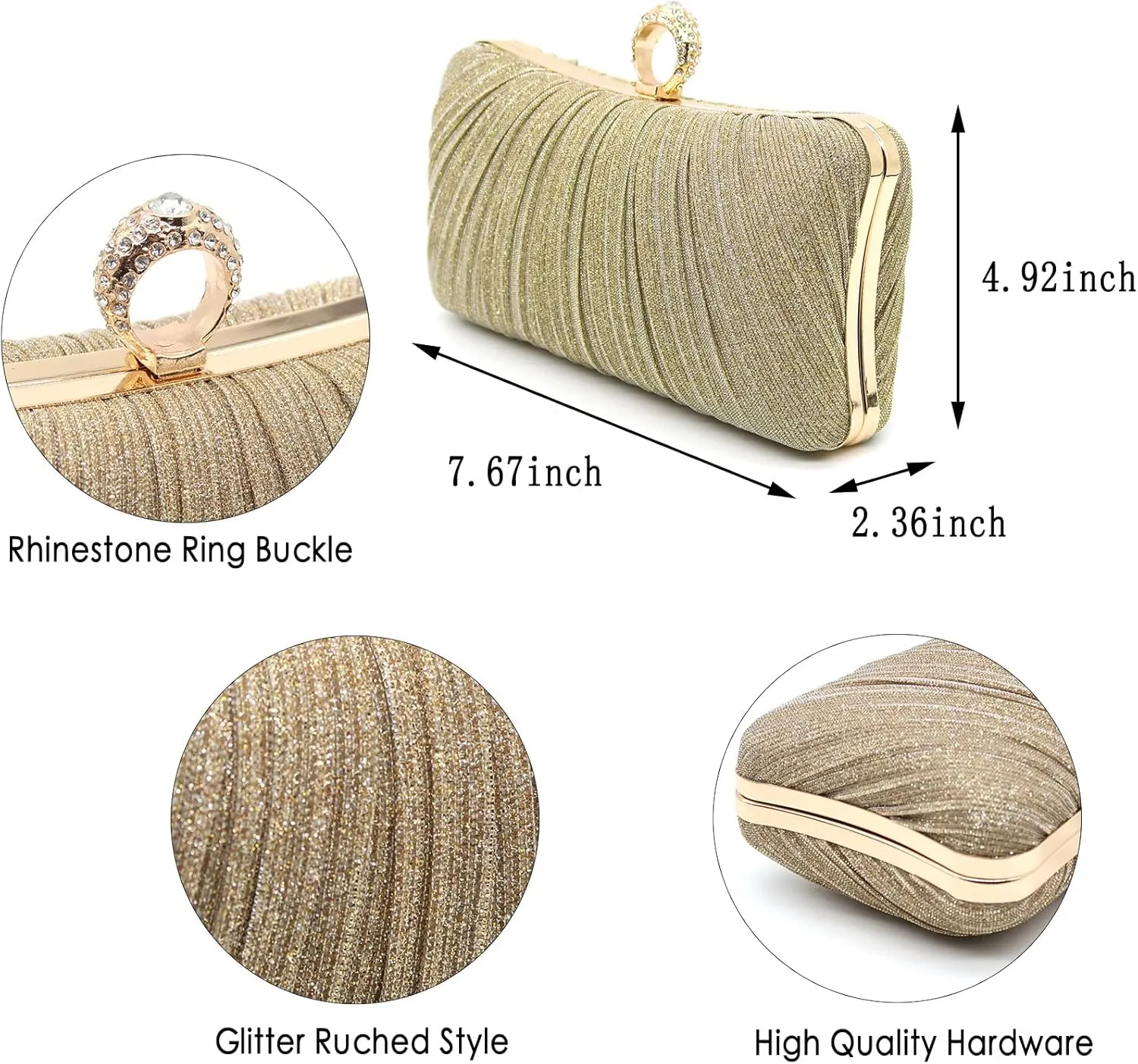 Women's Evening Bag Summer Wedding Party Clutches Pleated Evening Bag for Bridal Shoulder Handbag
