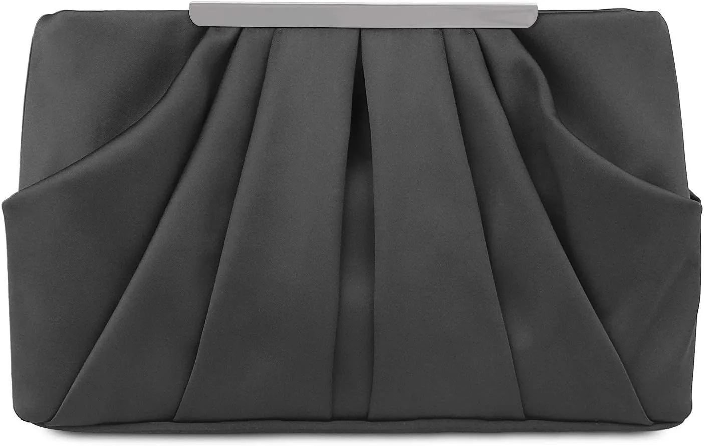 Womens Pleated Satin Evening Handbag Clutch Navy Clutch Purse With Detachable Chain Strap Wedding Cocktail Party Bag