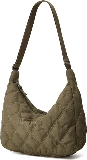 Women's Puffer Totes Fashion Quilted Shoulder Crossbody Bag Solid Color Rhombus Down Padded Handbag Dumpling Purse