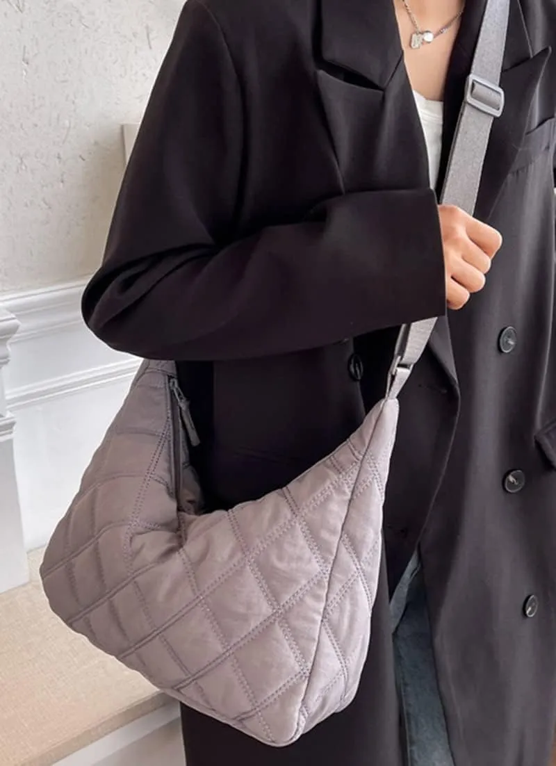 Women's Puffer Totes Fashion Quilted Shoulder Crossbody Bag Solid Color Rhombus Down Padded Handbag Dumpling Purse