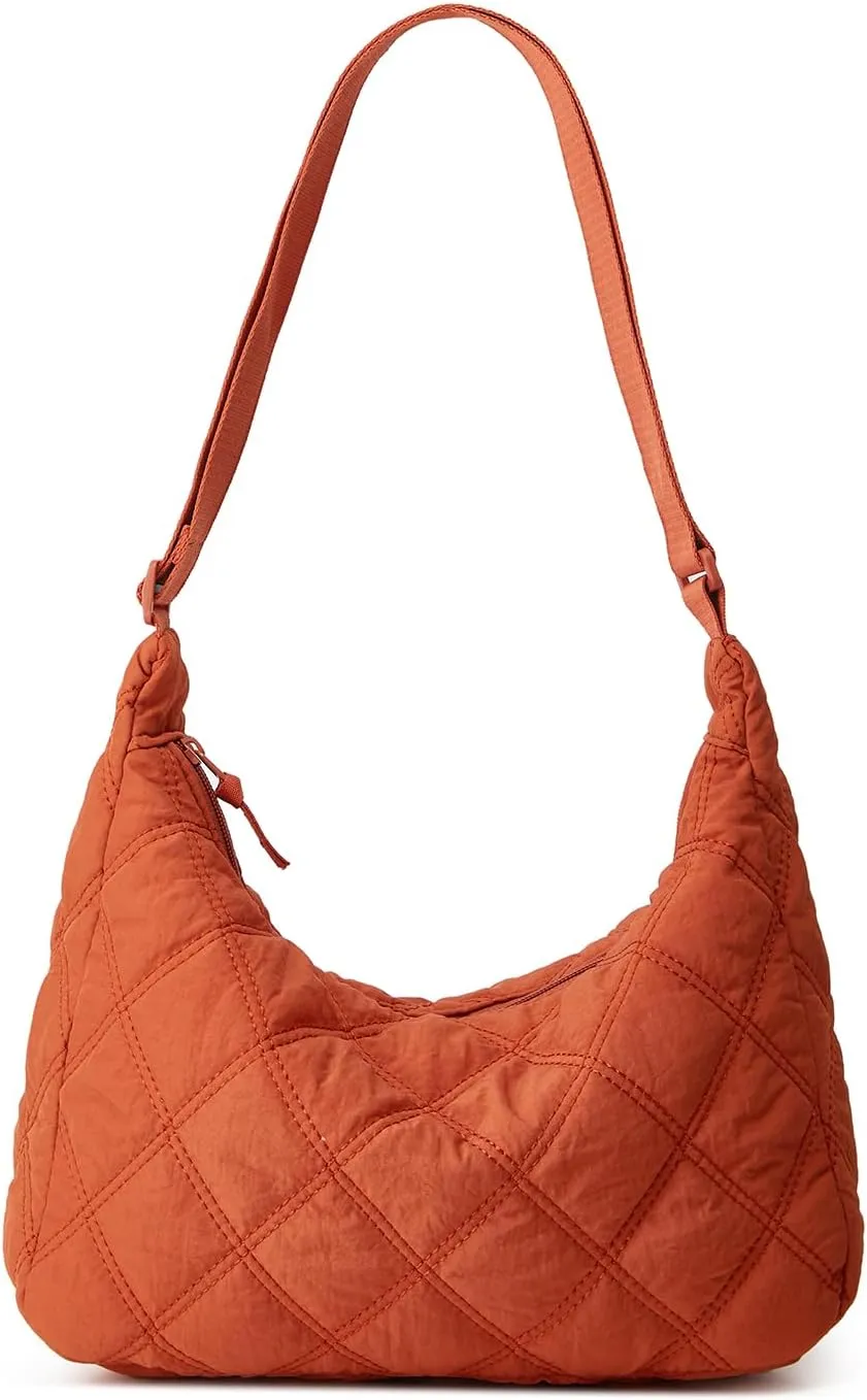 Women's Puffer Totes Fashion Quilted Shoulder Crossbody Bag Solid Color Rhombus Down Padded Handbag Dumpling Purse
