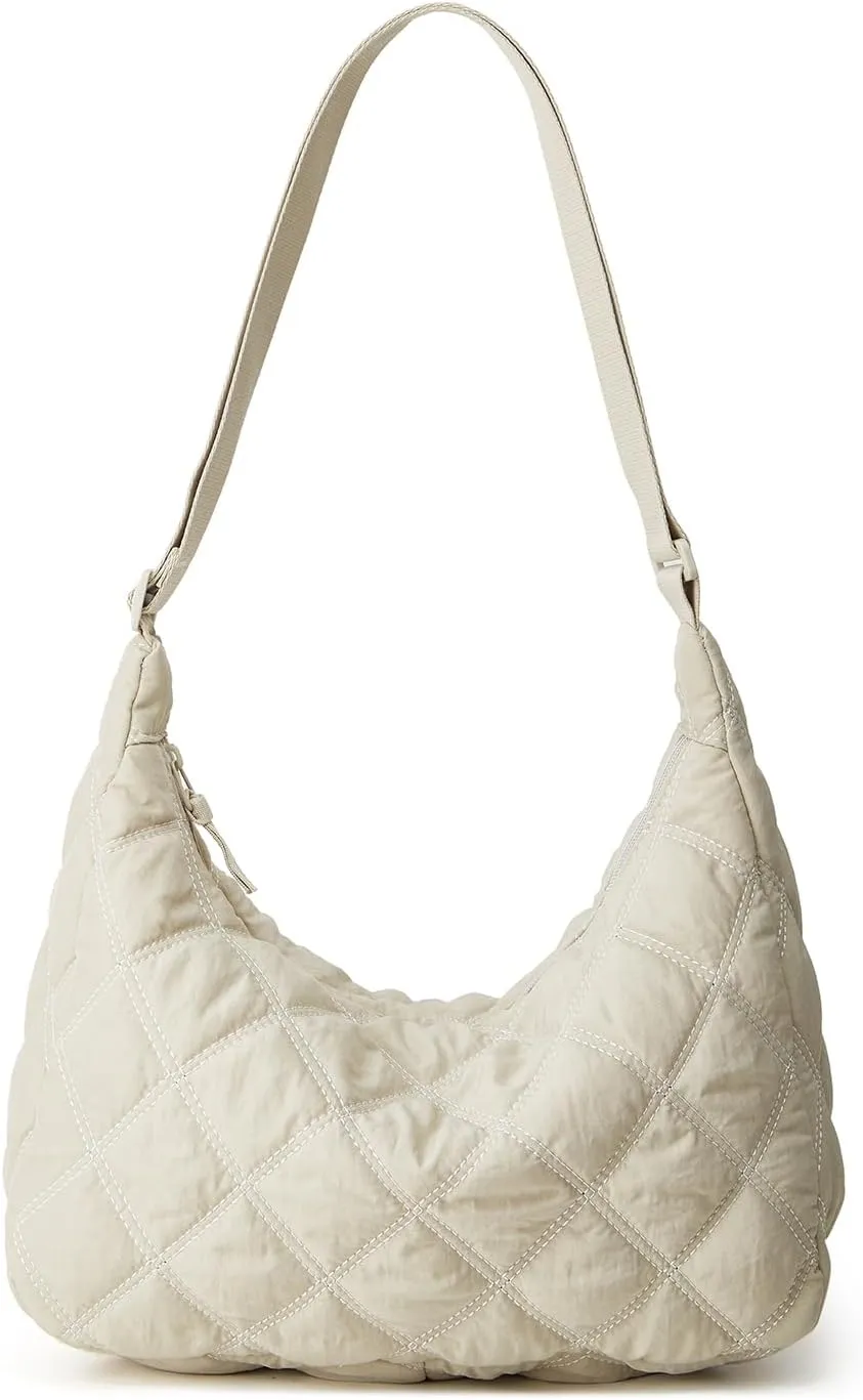 Women's Puffer Totes Fashion Quilted Shoulder Crossbody Bag Solid Color Rhombus Down Padded Handbag Dumpling Purse