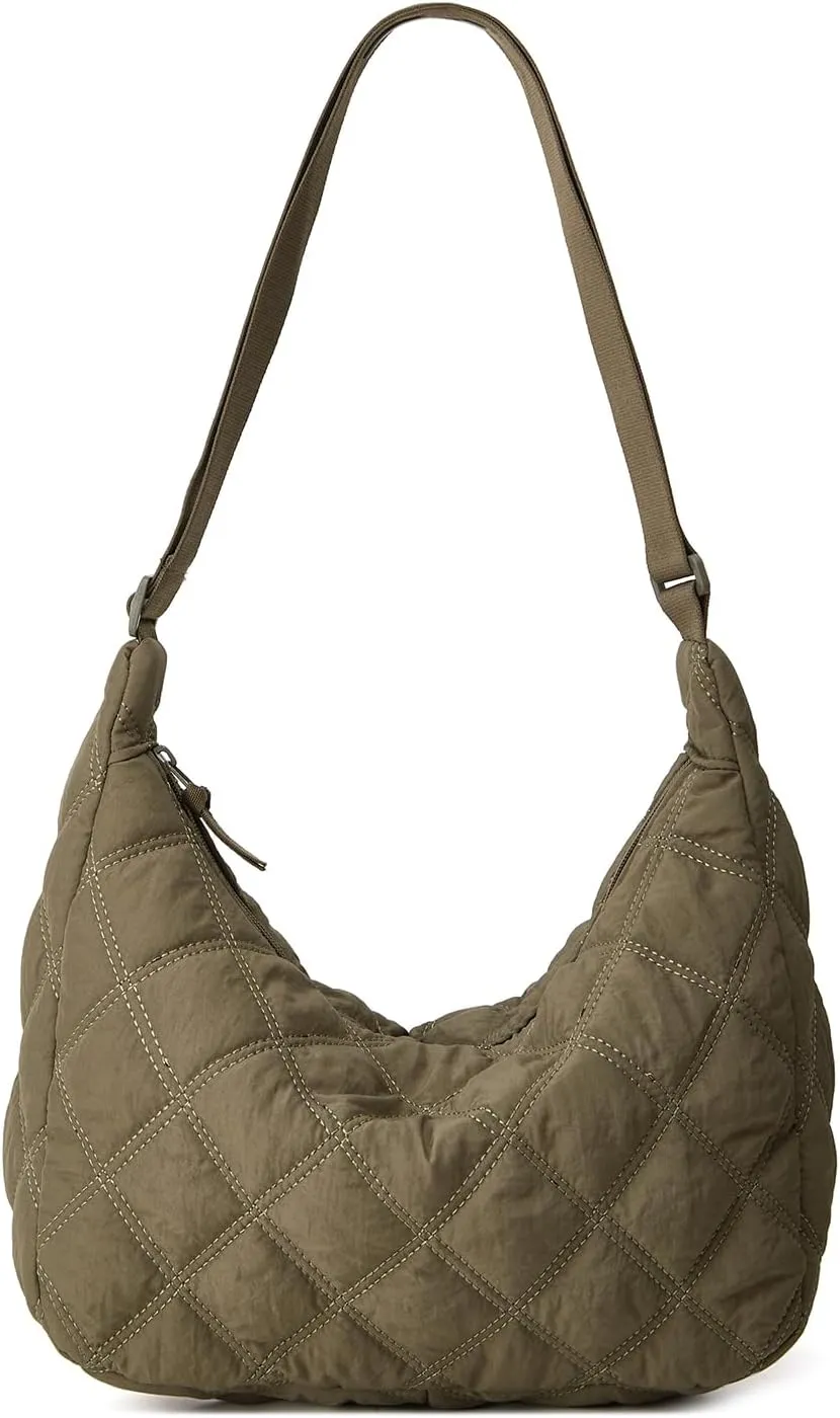 Women's Puffer Totes Fashion Quilted Shoulder Crossbody Bag Solid Color Rhombus Down Padded Handbag Dumpling Purse