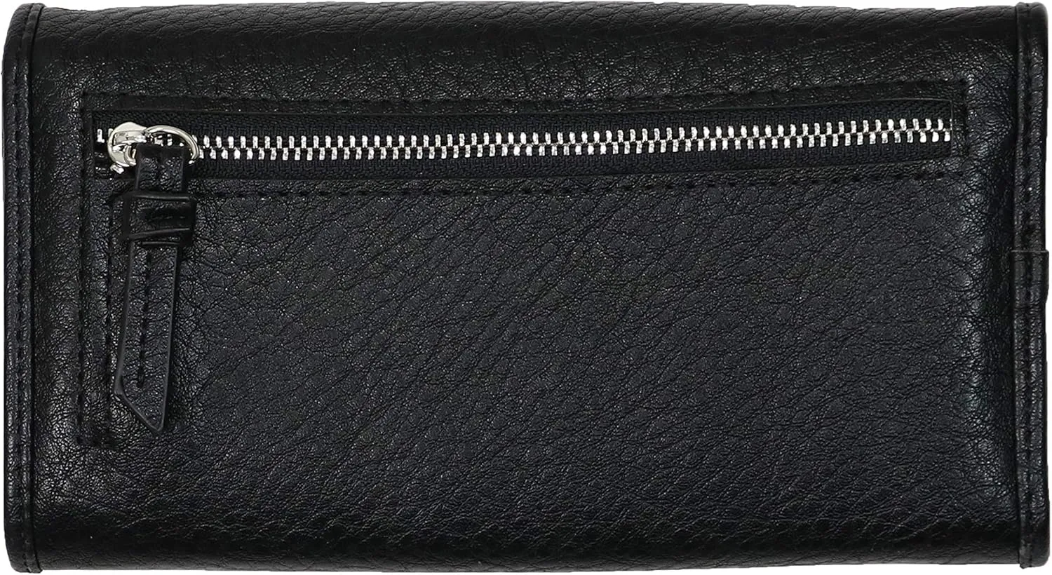Women's Rfid Blocking Tri-fold Clutch Wallet for Ladies (Black)
