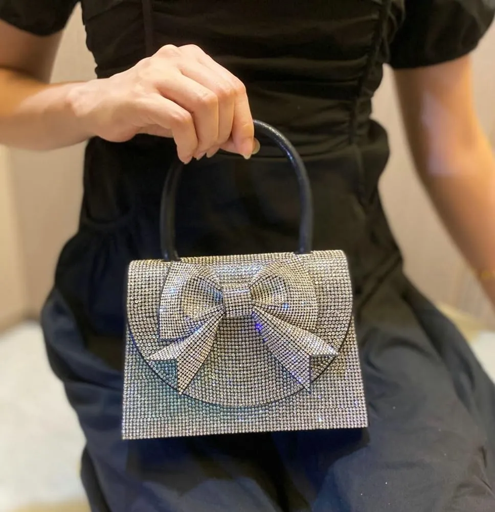 Womens Rhinestone Bow Clutch Purse Sparkling Evening Bag Crystal Clasp Tote Handbags for Formal Prom Party Wedding