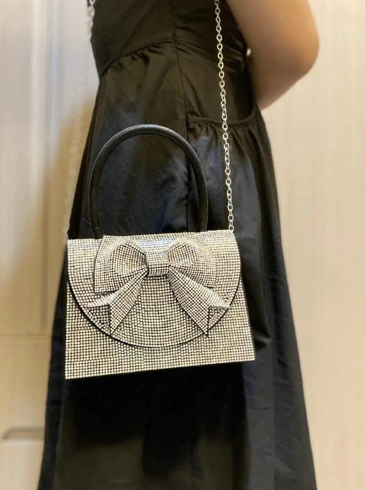 Womens Rhinestone Bow Clutch Purse Sparkling Evening Bag Crystal Clasp Tote Handbags for Formal Prom Party Wedding