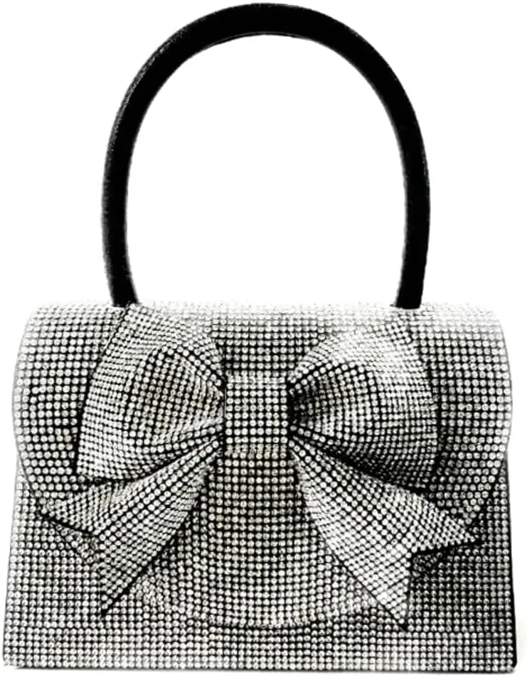 Womens Rhinestone Bow Clutch Purse Sparkling Evening Bag Crystal Clasp Tote Handbags for Formal Prom Party Wedding