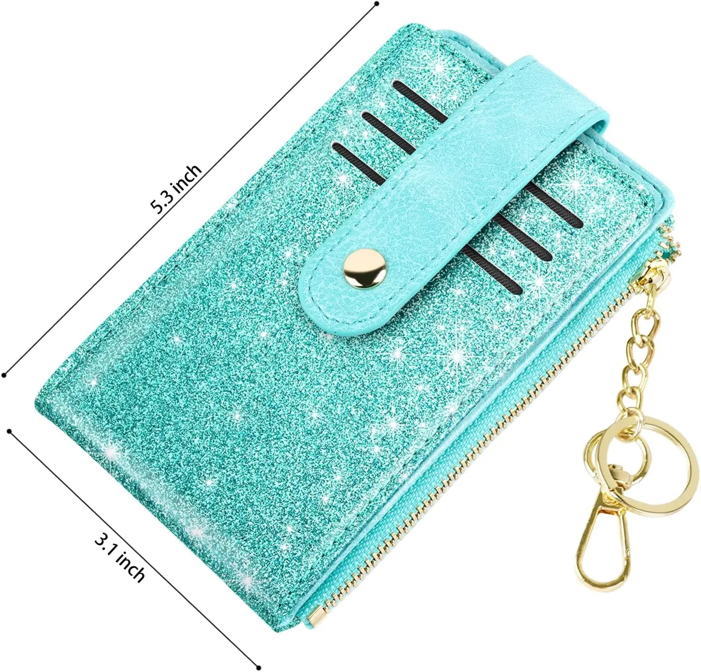 Womens Slim RFID Blocking Glitter Leather Wallet Cute Small Multi Card Organizer Bifold Wallet with Keychain Zipper Pocket,Tiffany