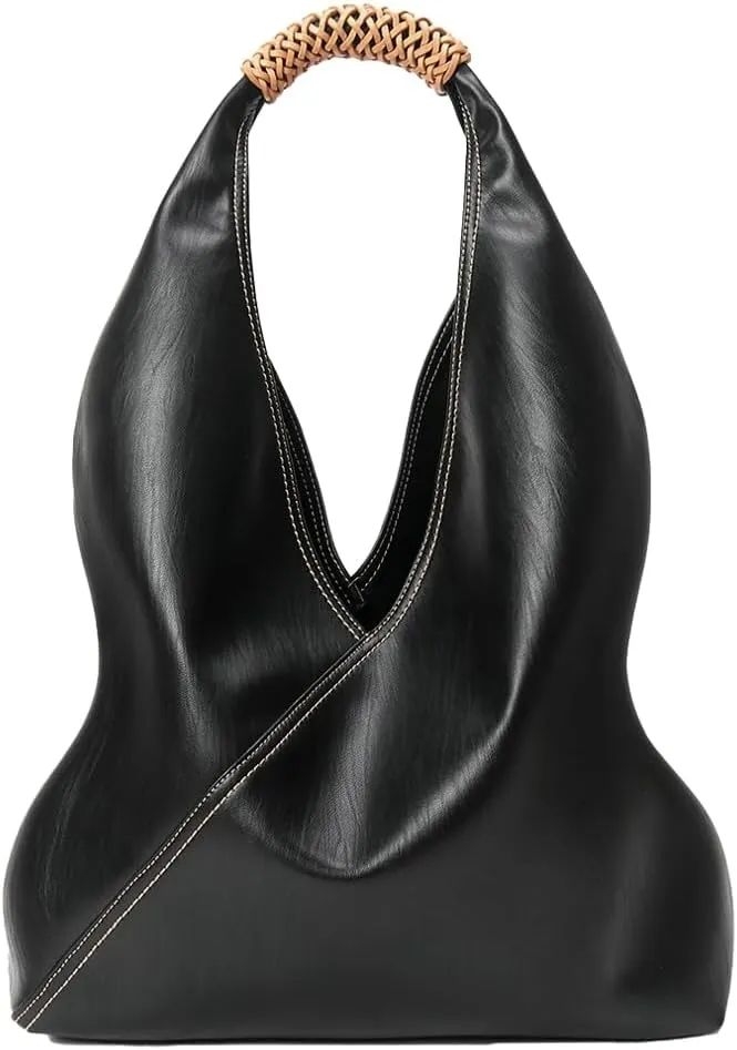 Women's Soft Genuine Leather Shoulder Bag Trendy Triangle Tote Purse Large Working Handbag Designer Satchels