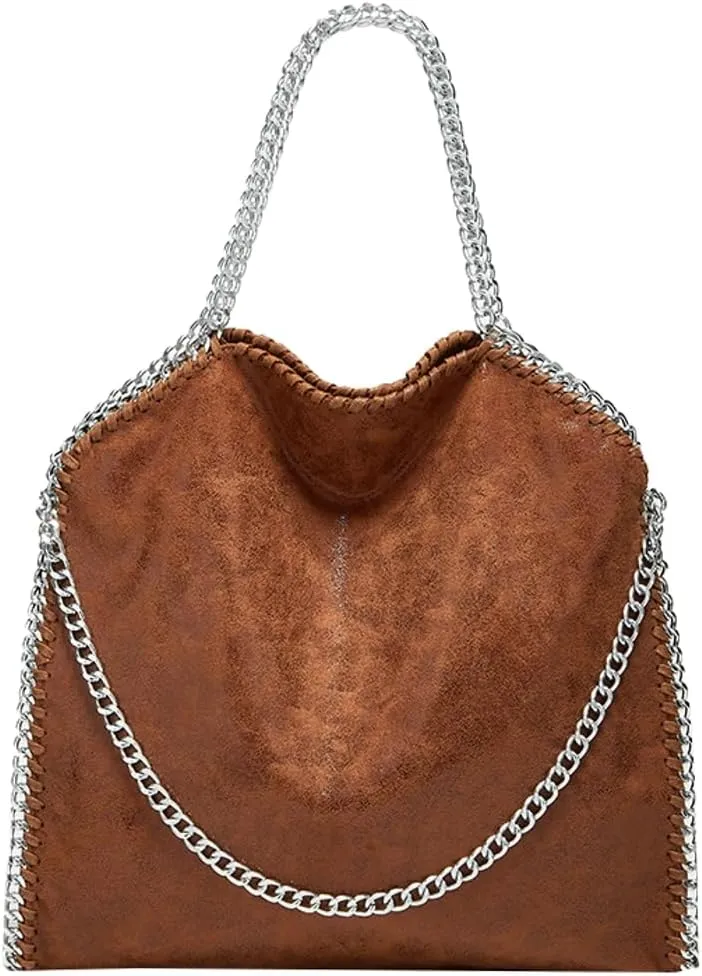 Womens Soft Vegan Leather Shoulder Bags Large Y2k Tote Purse Working Top Handle Handbags Foldable Satchels with Chian