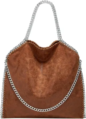 Womens Soft Vegan Leather Shoulder Bags Large Y2k Tote Purse Working Top Handle Handbags Foldable Satchels with Chian