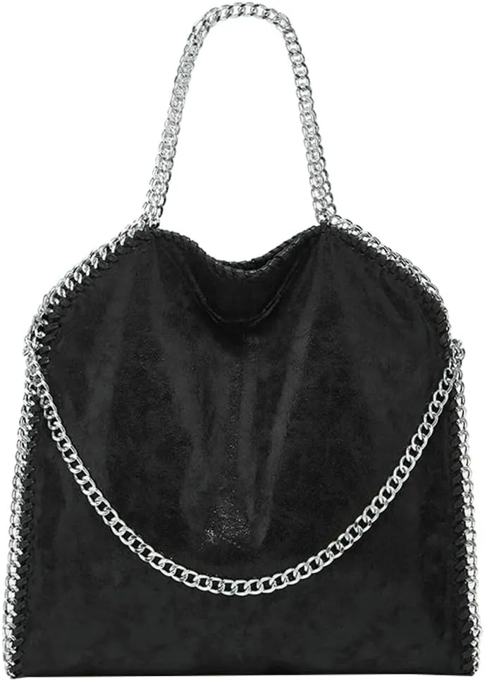 Womens Soft Vegan Leather Shoulder Bags Large Y2k Tote Purse Working Top Handle Handbags Foldable Satchels with Chian