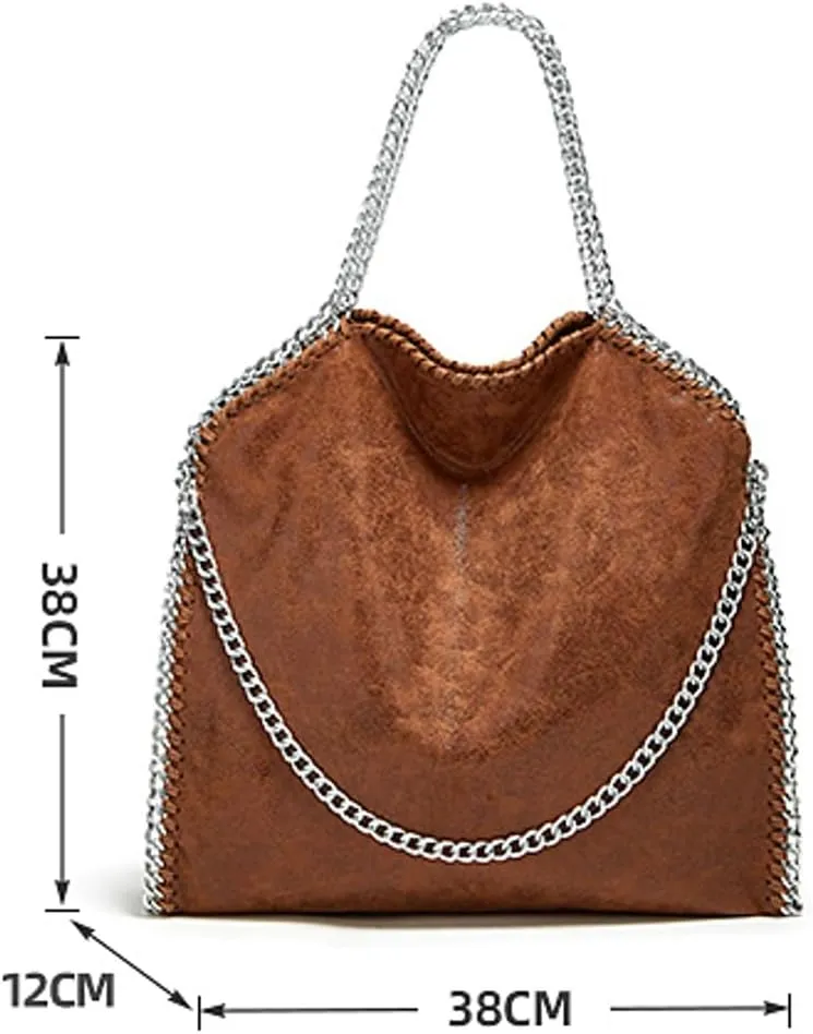 Womens Soft Vegan Leather Shoulder Bags Large Y2k Tote Purse Working Top Handle Handbags Foldable Satchels with Chian