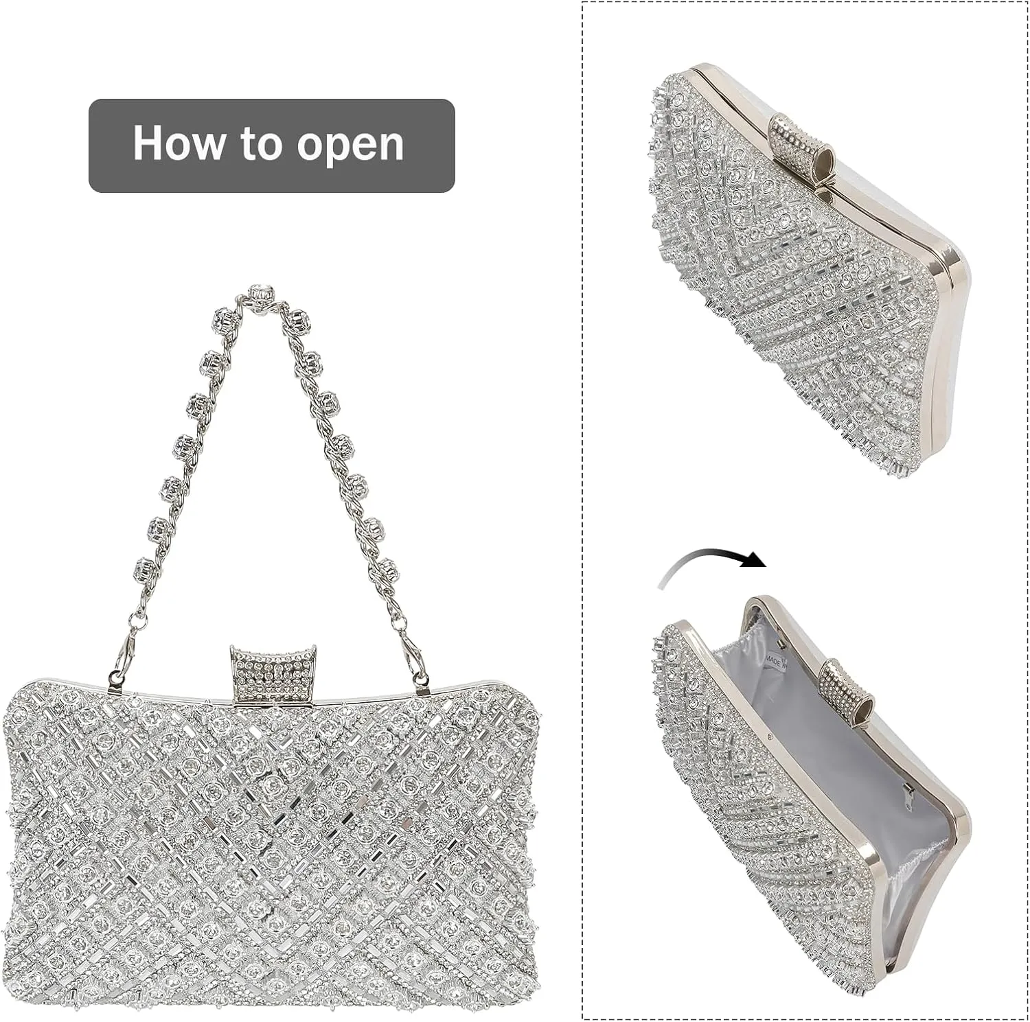 Womens Sparkly Rhinestone Sequin Glitter bag Clutch Evening Handbag Shoulder Bags Purse for Wedding Party Prom