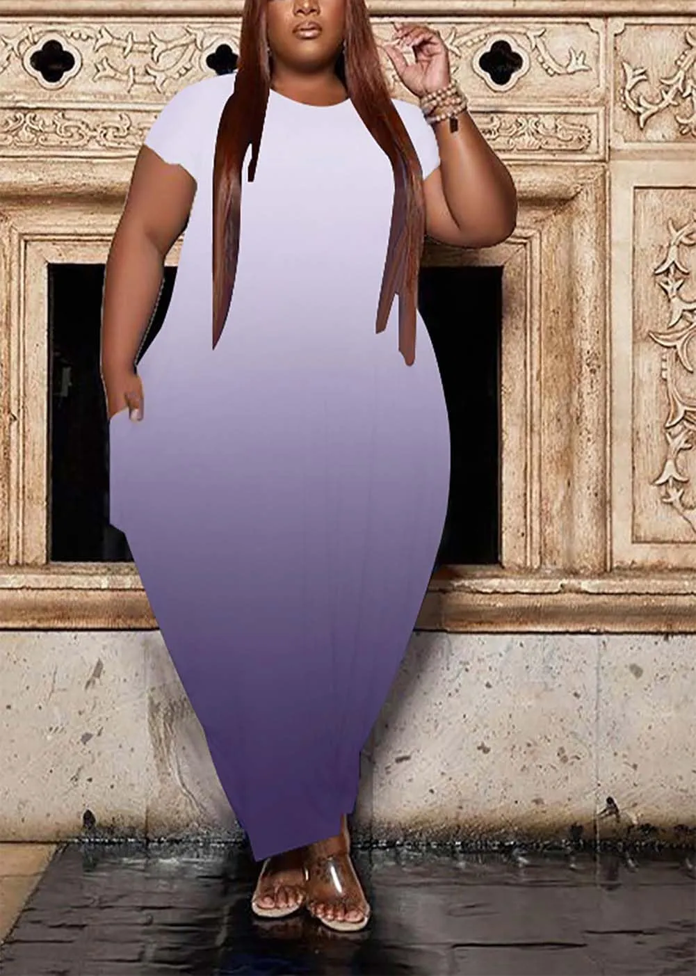 Women's Summer Plus Size Short Sleeved Long Dress Casual Loose Faith Beach Maxi Dress with Pockets