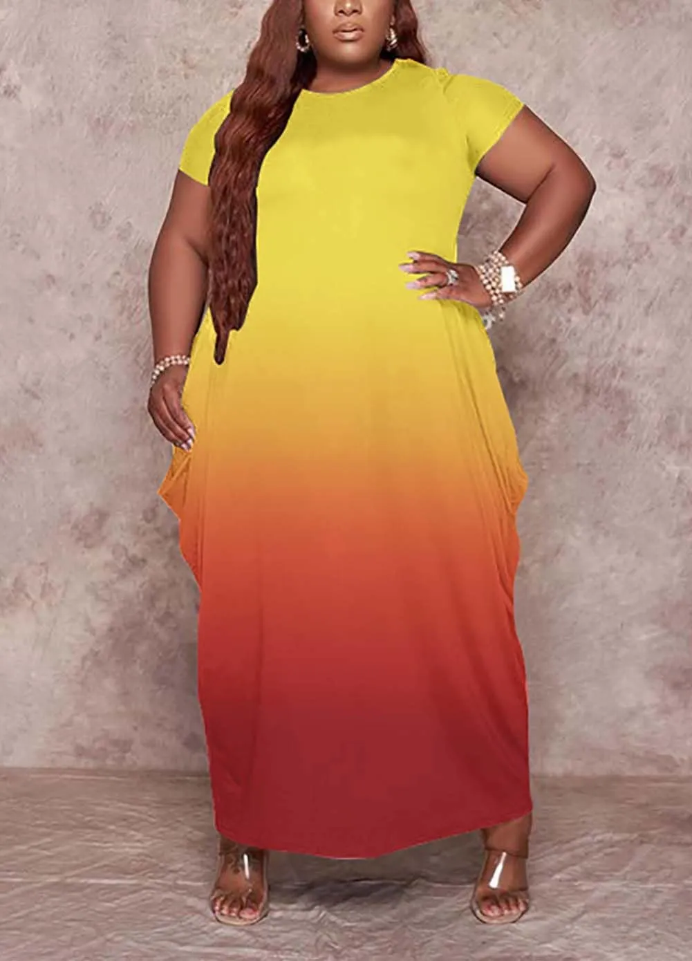 Women's Summer Plus Size Short Sleeved Long Dress Casual Loose Faith Beach Maxi Dress with Pockets