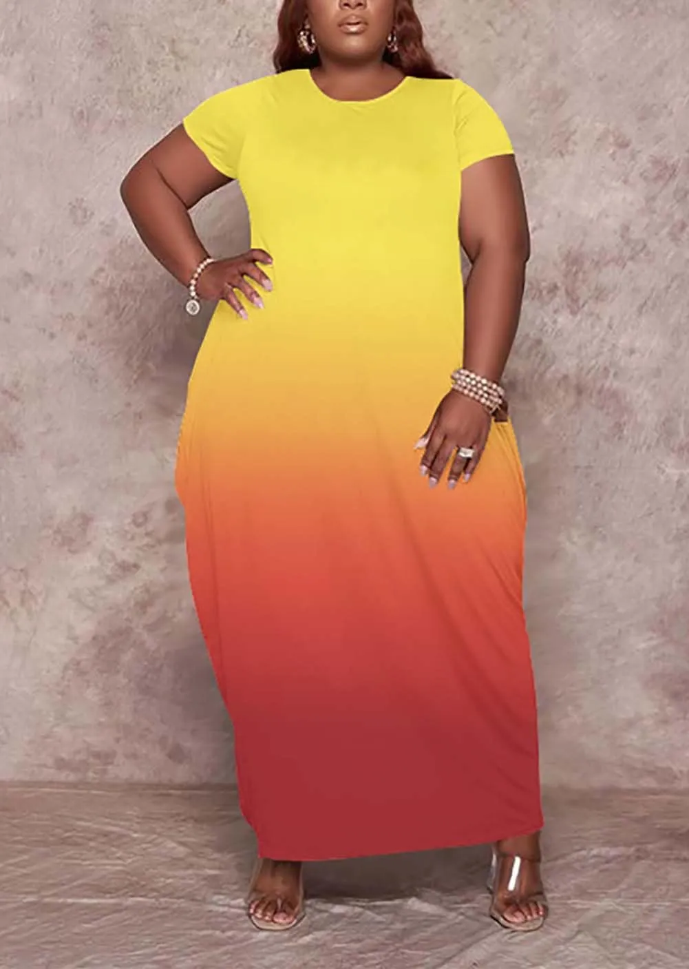 Women's Summer Plus Size Short Sleeved Long Dress Casual Loose Faith Beach Maxi Dress with Pockets