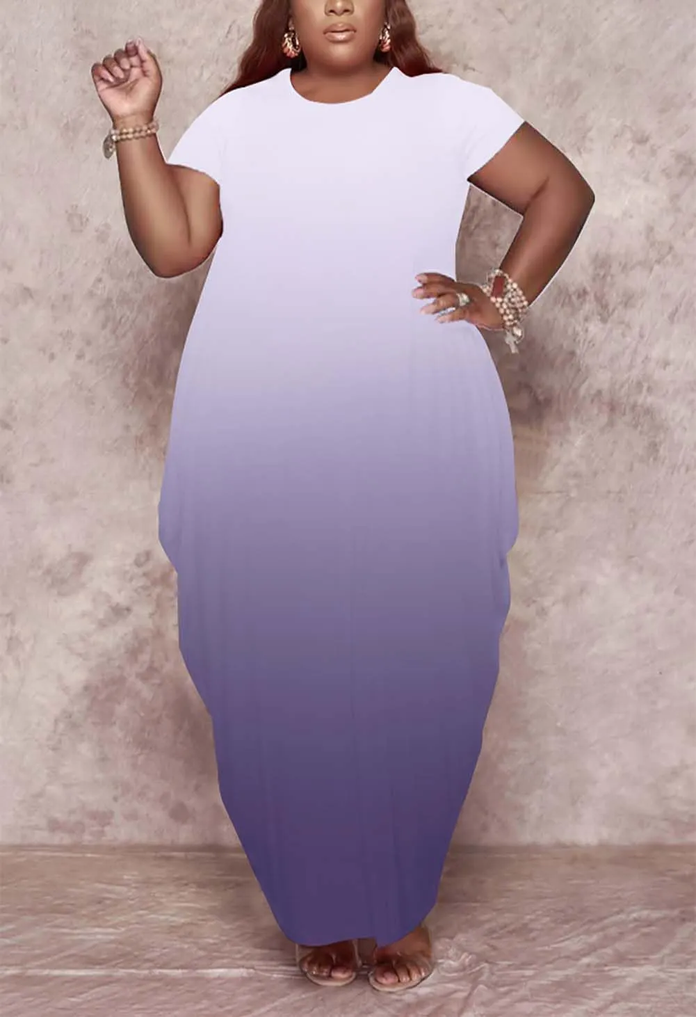 Women's Summer Plus Size Short Sleeved Long Dress Casual Loose Faith Beach Maxi Dress with Pockets